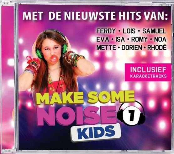 MSNK Albumhoes van "MSNK cd 1" met een jong meisje met kleurrijke christelijke kleding en accessoires, tegen een levendige roze achtergrond met vetgedrukte tekst die nieuwe hits en karaoke-tracks benadrukt. Christelijk Cadeautje voor Kinderen